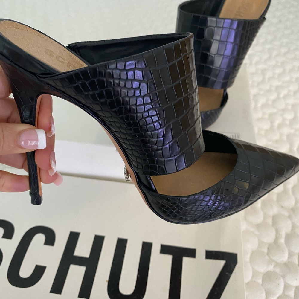 Schutz black leather animal heels 8.5 Nordstrom